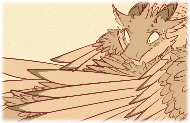 Asha ruffles into a ball of fluff and looks embarrassed, spotting something she wasn't expecting 