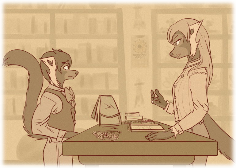 Sofl and Asha talk to each other across the preperation table. A lunar calendar hangs prominently on the wall in the background.