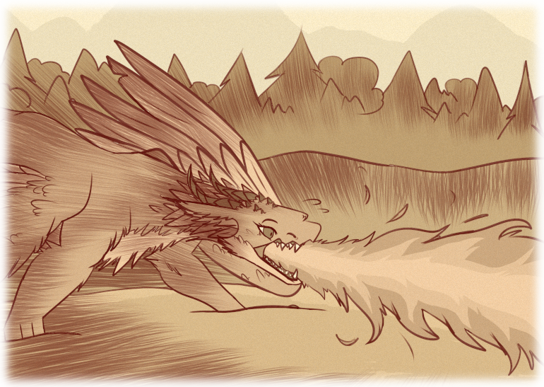 Asha stares in shock and fire races out of her mouth over the river.