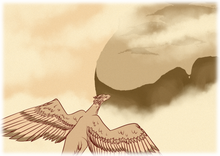 Asha flies high above the tip of the Northern Continent. Below her are grasslands are varied forests.