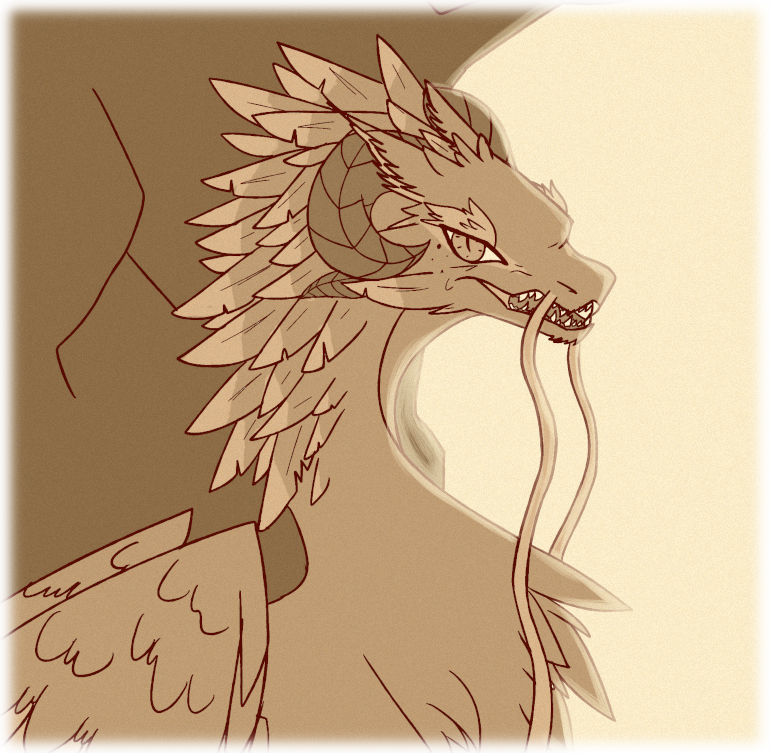 Bonello stands at the entrance of his den while light outlines his facial feathers.