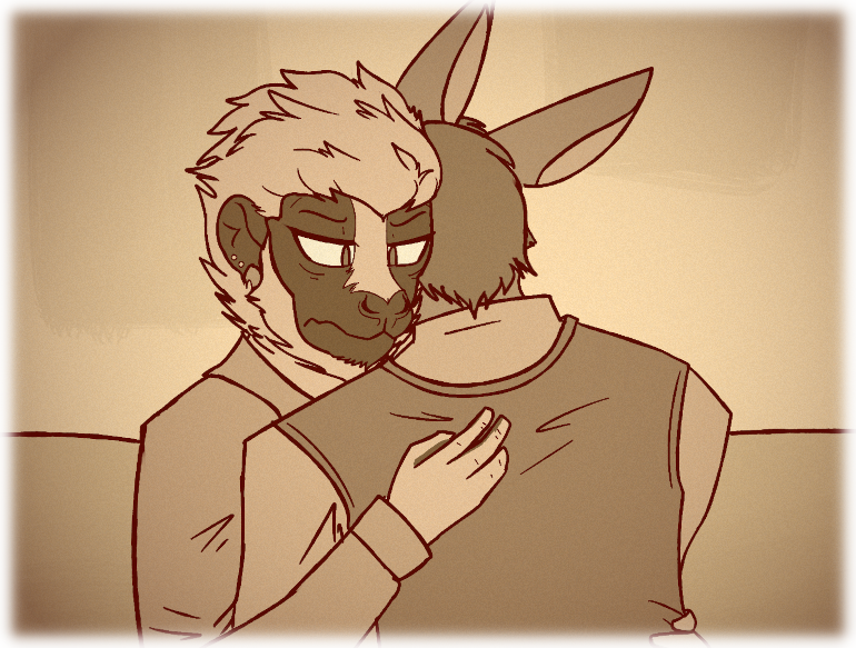 Finch comforts Duncan while he buries his head into Finch's shoulder.