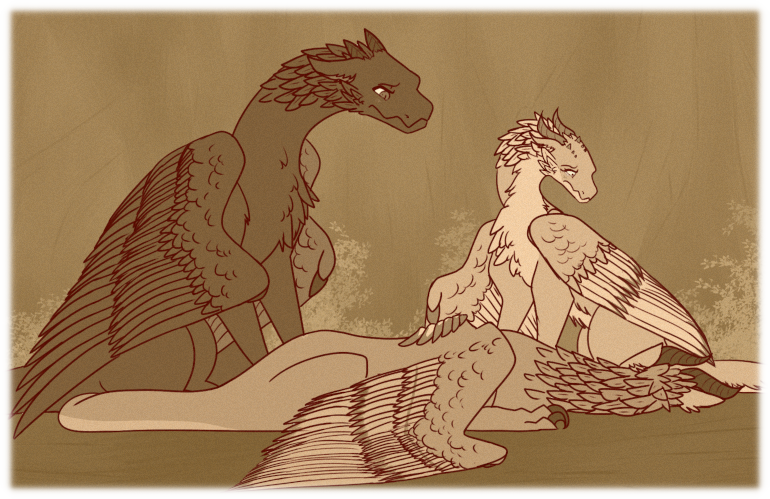 Nakino and Asha, their hearts filled with grief, gaze down at Rosht.