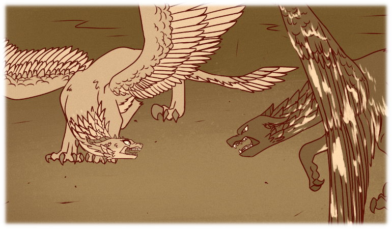 Whoa! Take a look at Asha, she looks especially savage right now! You go, Princess! Asha and Nakino stare down each other, their hackles raised and their fangs bared.