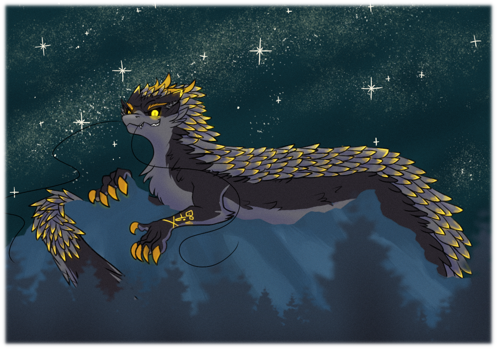 The so-called 'almighty' Keuvra lounges around like he owns the place! Well, technically, he sort of does. Almighty Keuvra lounges on the top of a mountain as prophetlight shines down below. The tips of his feathers shine gold.