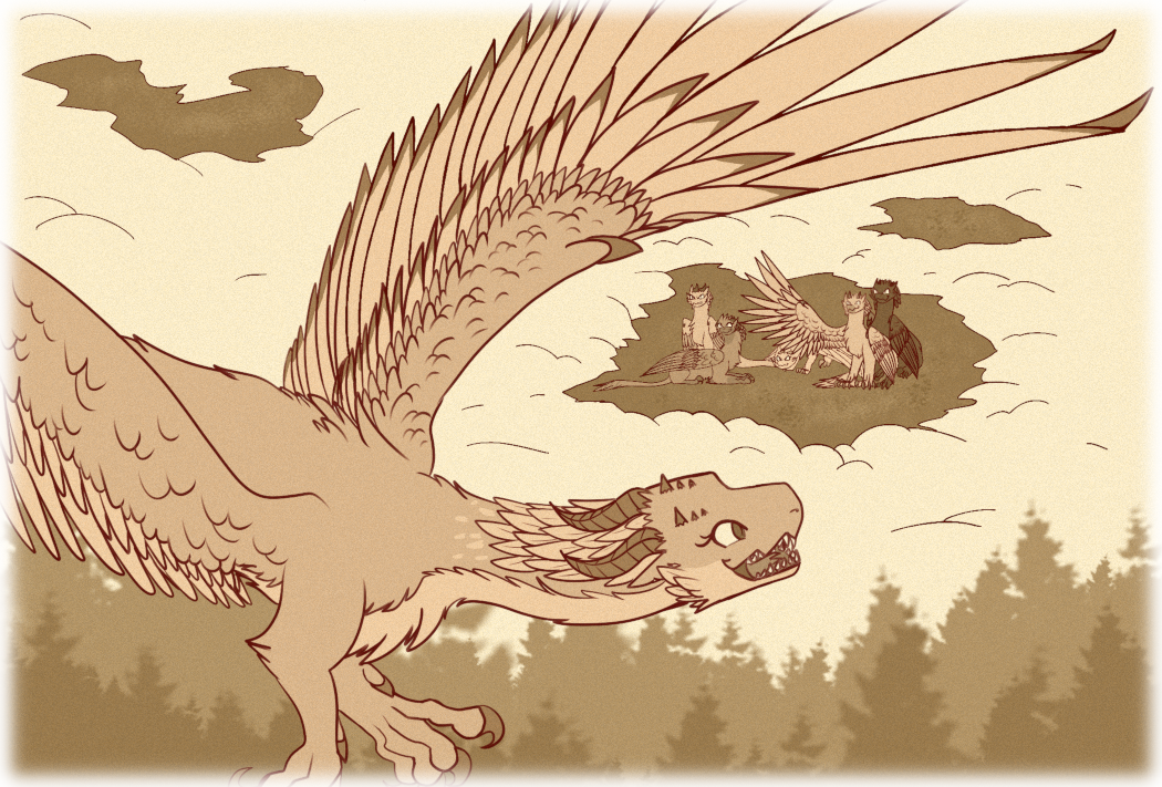 Asha waves goodbye to her friends in the flock as she soars about the trees.