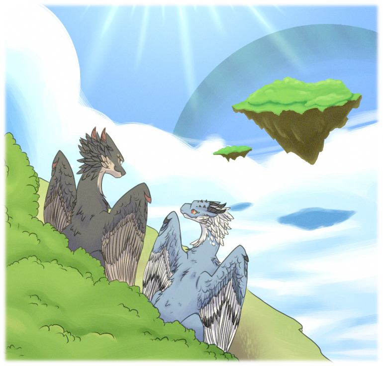 Kuro and Asha survey the skies. and each other. Kuro and Asha survey the skies. and each other.