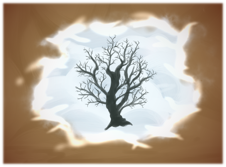 I think the lack of leaves is probably something important. Oh, but I hear you kvetching, 'Hey, mysterious illustration author person! Why don't you stop being vague and just provide us some meaningful insight for once!' Well, too bad! You see, It's far more fun to hold you in suspense! ok im going to break character and be honest, here. if youre using a screen reader then im very sorry but im just extremely tired right now and only finished writing the chapter like 5 minutes before midnight on a sunday so im not going to write a real description. im sorry sad face